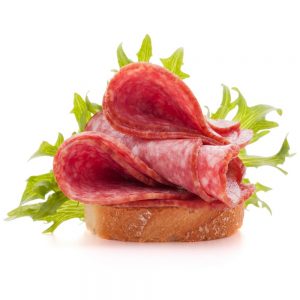 sandwich with salami sausage on white background  cutout