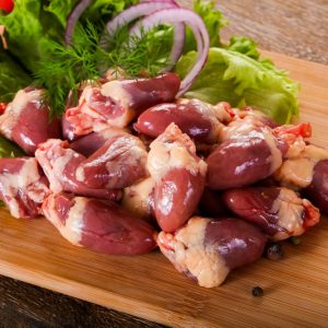 Raw chicken hearts