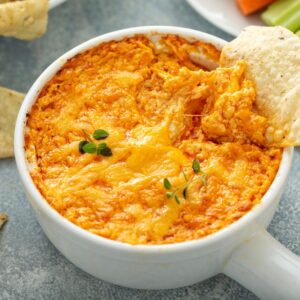 Buffalo chicken dip with chips